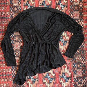 asymmetrical long sleeve wrap detail top